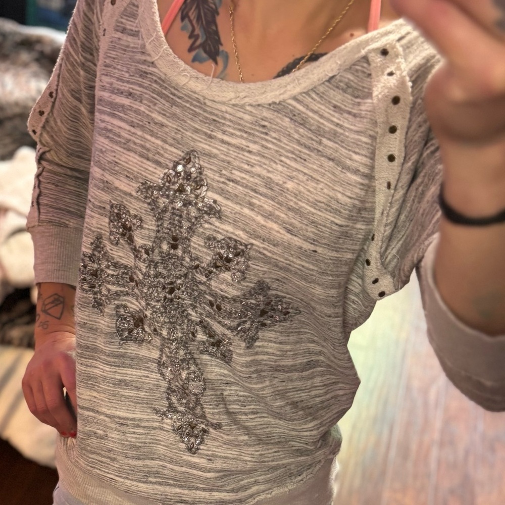 Miss Me Gray Sequin Embellished Sweater